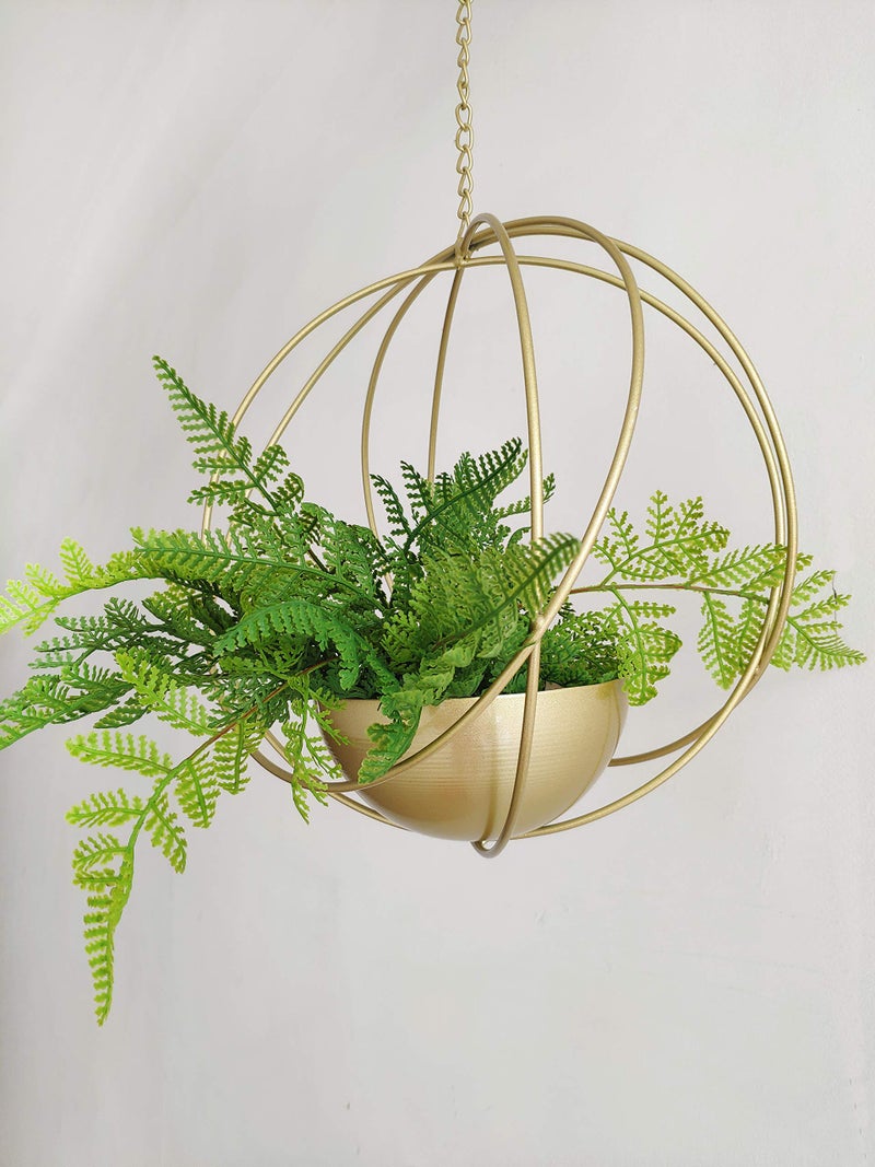 RISEON Boho Gold Metal Plant Hanger,Metal Geometric Hanging Planter, Modern Planter, Mid Century Air Plant Holder Stand, Minimalist Planter for Indoor Outdoor Home Wedding Decor - Image 2